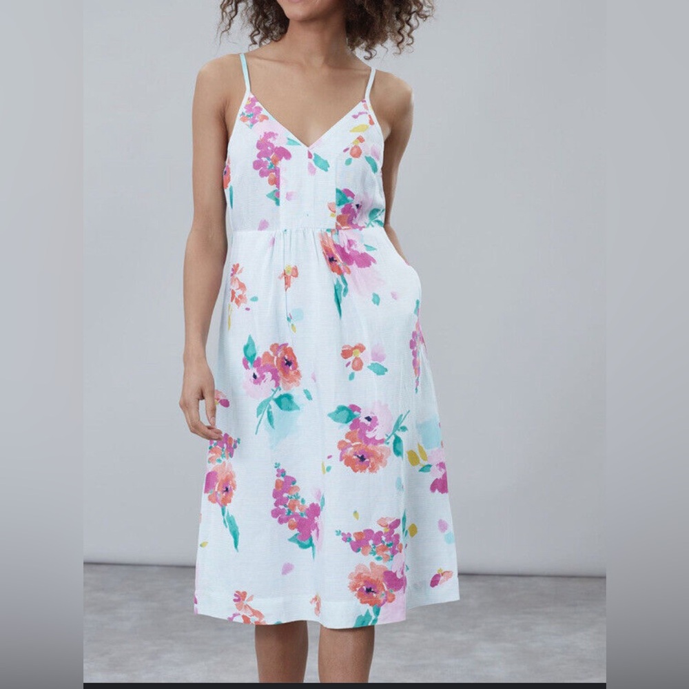 Joules Zoey V-Neck Floral Midi Dress Size 4